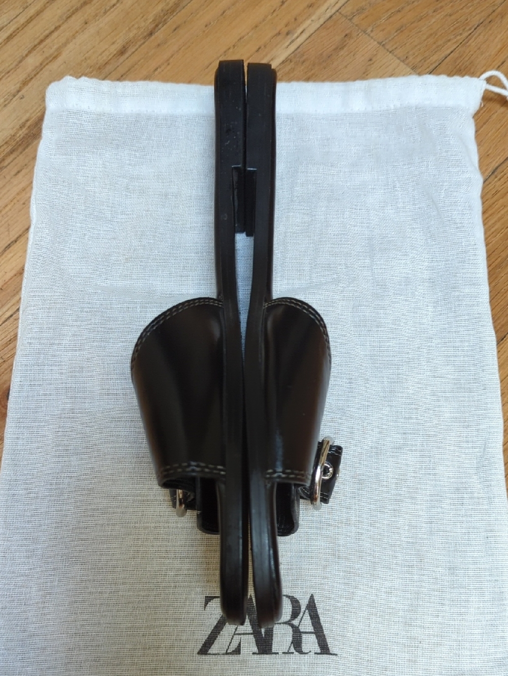 Zara Black Slide Flat Slippers/Sandals with Silver Tone Buckle Size 37 (6.5 US) - Picture 5 of 9